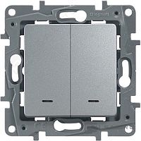 Выключатель с подсветкой без рамки Legrand Etika 2-кл. алюминий картинка